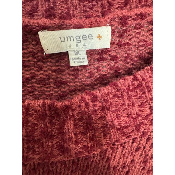 Umgee Distressed Sweater 1XL Red Cozy - Picture 3 of 6